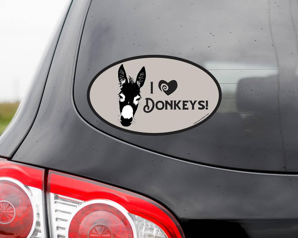 Horse Hollow Press - Wholesale Sticker - Oval Equestrian Donkey Sticker / I love Donkeys / WATERPROOF1
