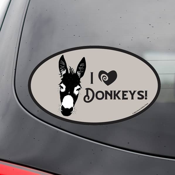 Horse Hollow Press | Pretty Snarky Equestrian Cards|Stickers - Wholesale Sticker - Oval Equestrian Donkey Sticker / I love Donkeys / WATERPROOF0
