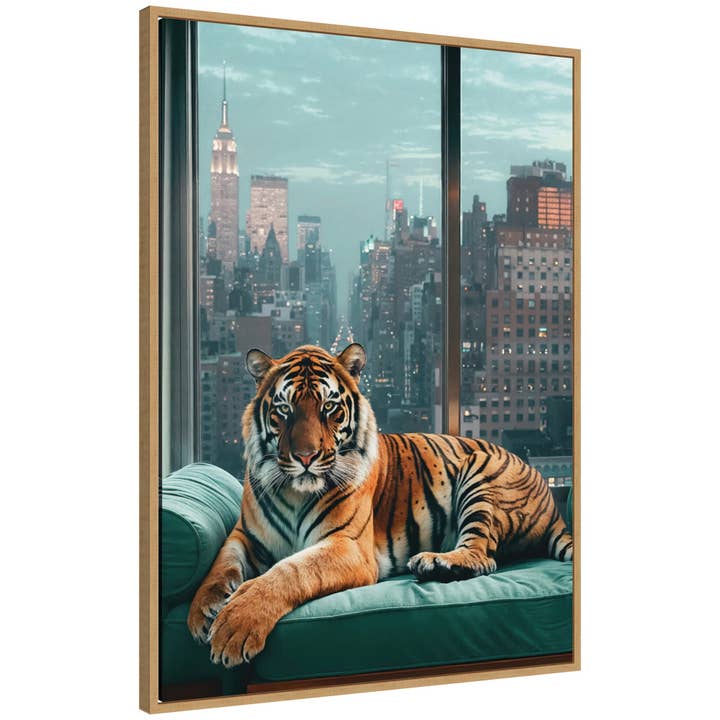 Sylvie Graceful Tiger in New York Framed Canvas by Michael Schauer for wholesale by Kate and Laurel