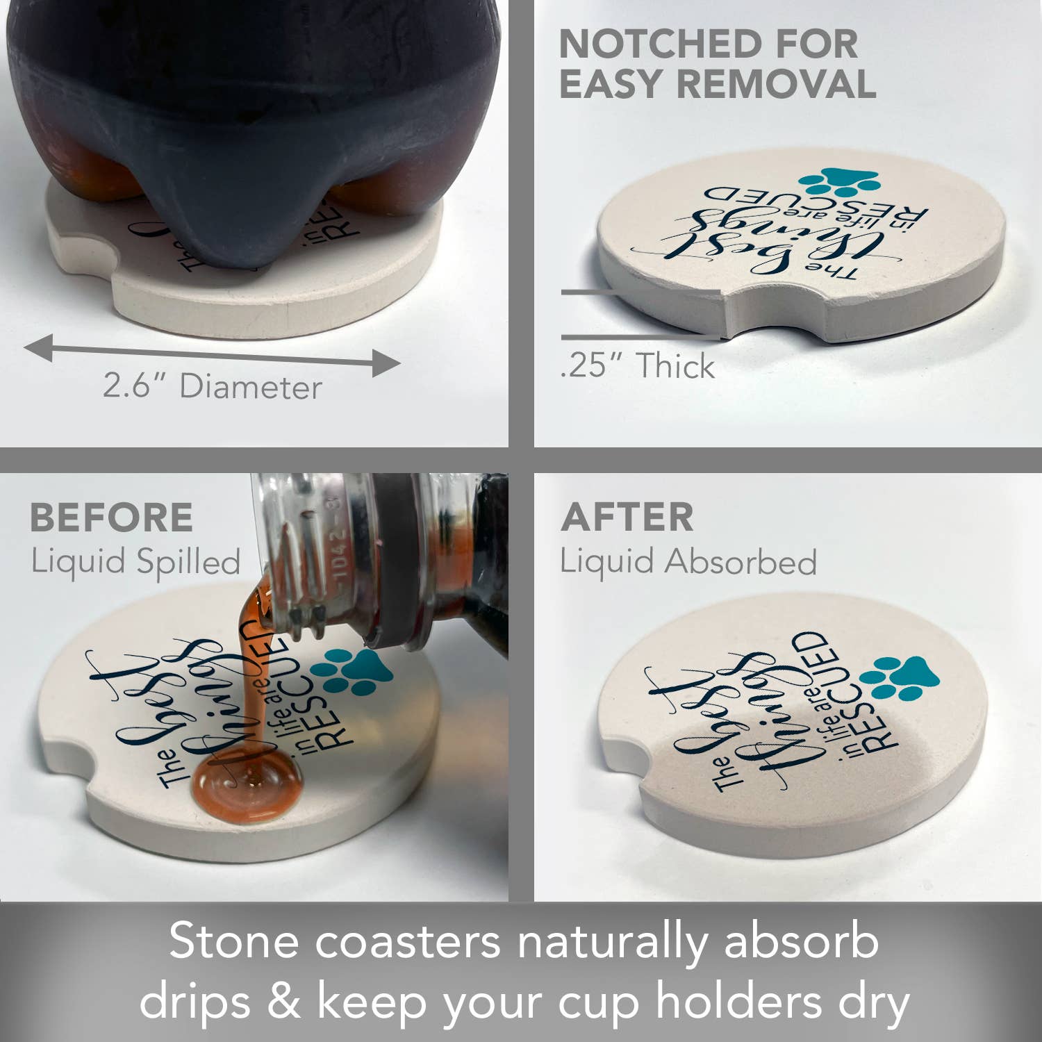 CounterArt/Highland Home/Thirstystone - Wholesale Car Coaster - Unisex - Rescued Absorbent Stone Car Coaster 1 Pk2
