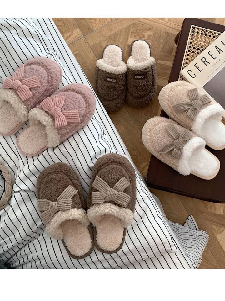 Cozy Knit Bow Slippers for wholesale by Miss Sparkling