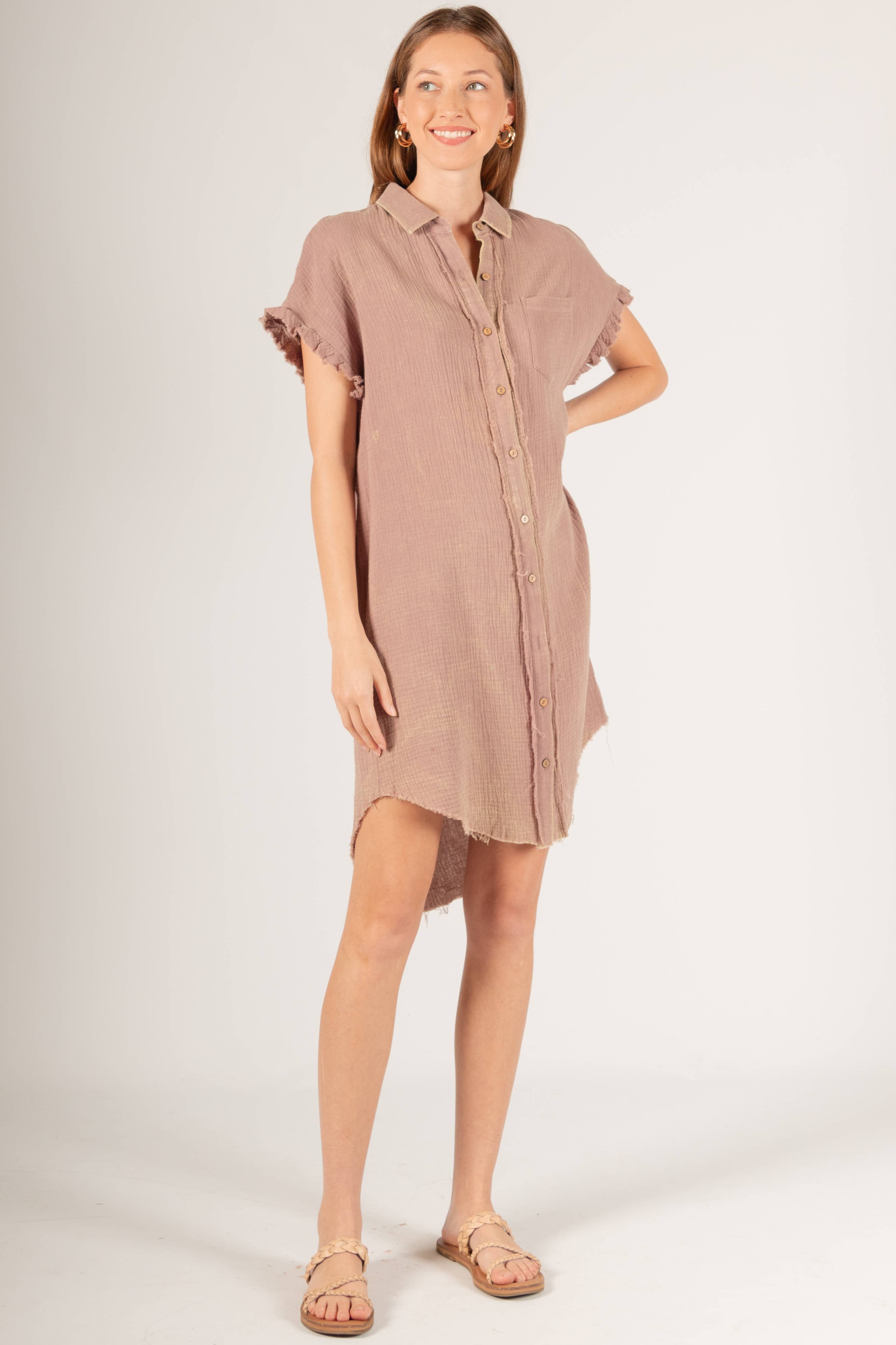 Before You Collection - Wholesale Dress - Women's - Washed Gauze Raw Edge Shirt Dress19