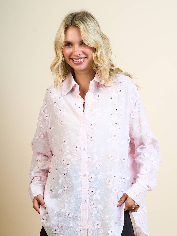 LONG SLEEVE FLORAL EMBROIDERED BUTTON DOWN SHIRT for wholesale by Hesperus