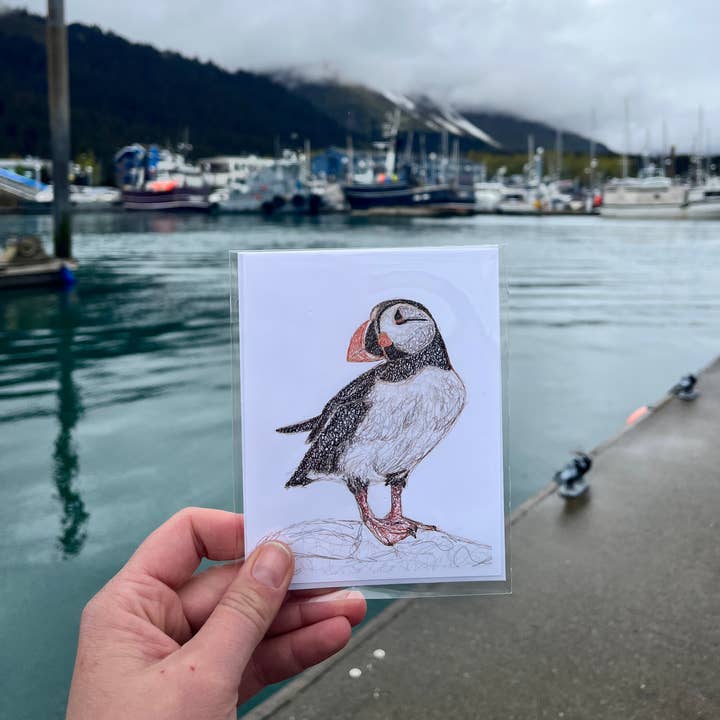 Atlantic Puffin Greeting Card, Birds of Alaska, Stationary for wholesale by Sea Spray AK