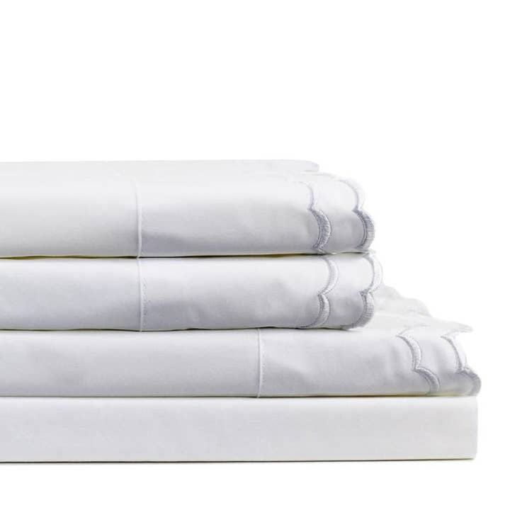 Mélange Home - Wholesale Sheet Set - Double Scallop Embroidered Cotton Percale Sheet Set