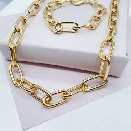 Milie - Wholesale Jewelry Set - 18k GF Paper Clip Necklace and Bracelet Set1