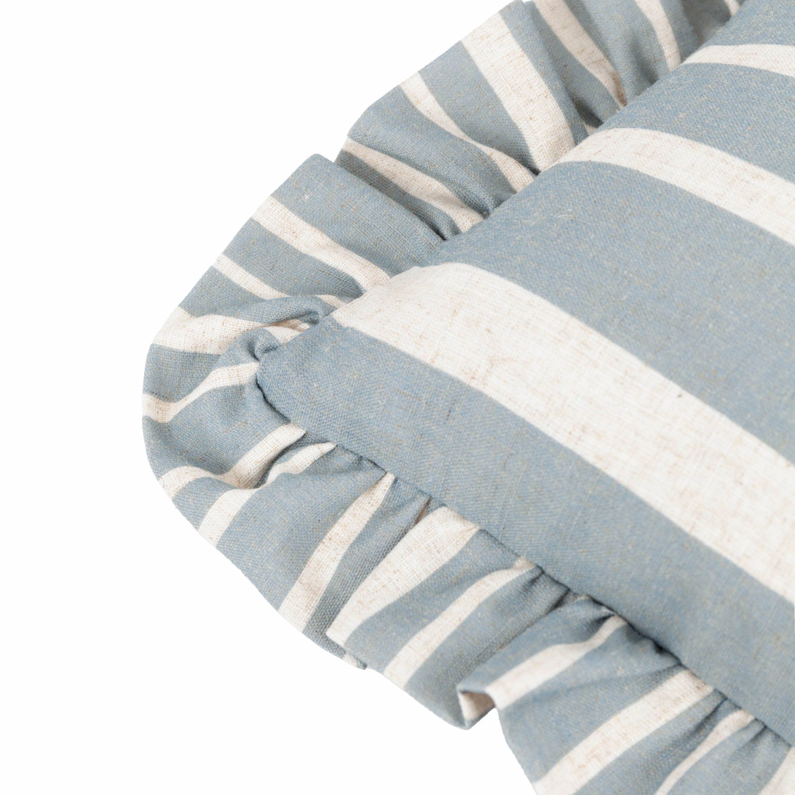 Linen Blue Carmon Stripe Ruffle Cushion Linen/Blue for wholesale on Faire4