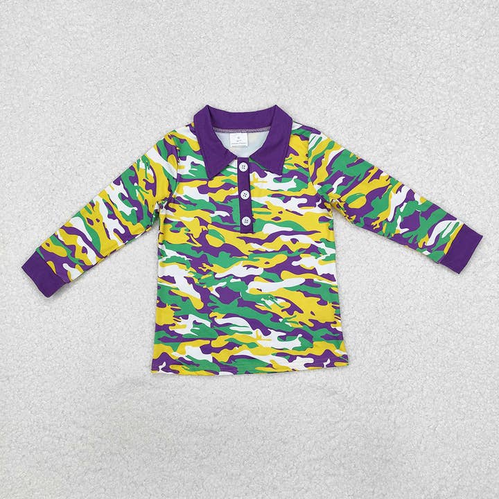 Aier Wholesale - Wholesale T-Shirt - Kids - Baby Boys Mardi Gras Purple Camo Long Sleeve Tee Shirts Tops