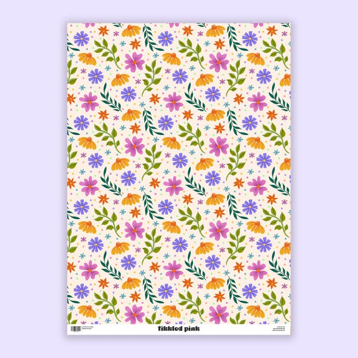 Tikkled Pink – wholesale Omslagspapper – Ditsy blommiga presentförpackningar platta lakan | Födelsedagsblommor gåva2