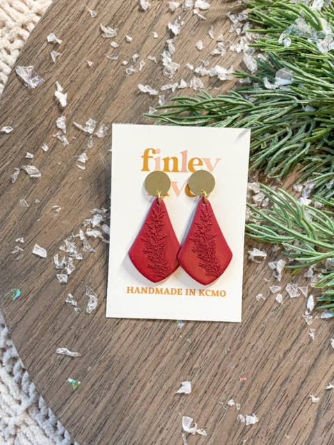 Embossed Holly Berries | Christmas | Clay Earrings for wholesale by Finley River | Trendy Polymer Clay Earrings | Hypoallergenic