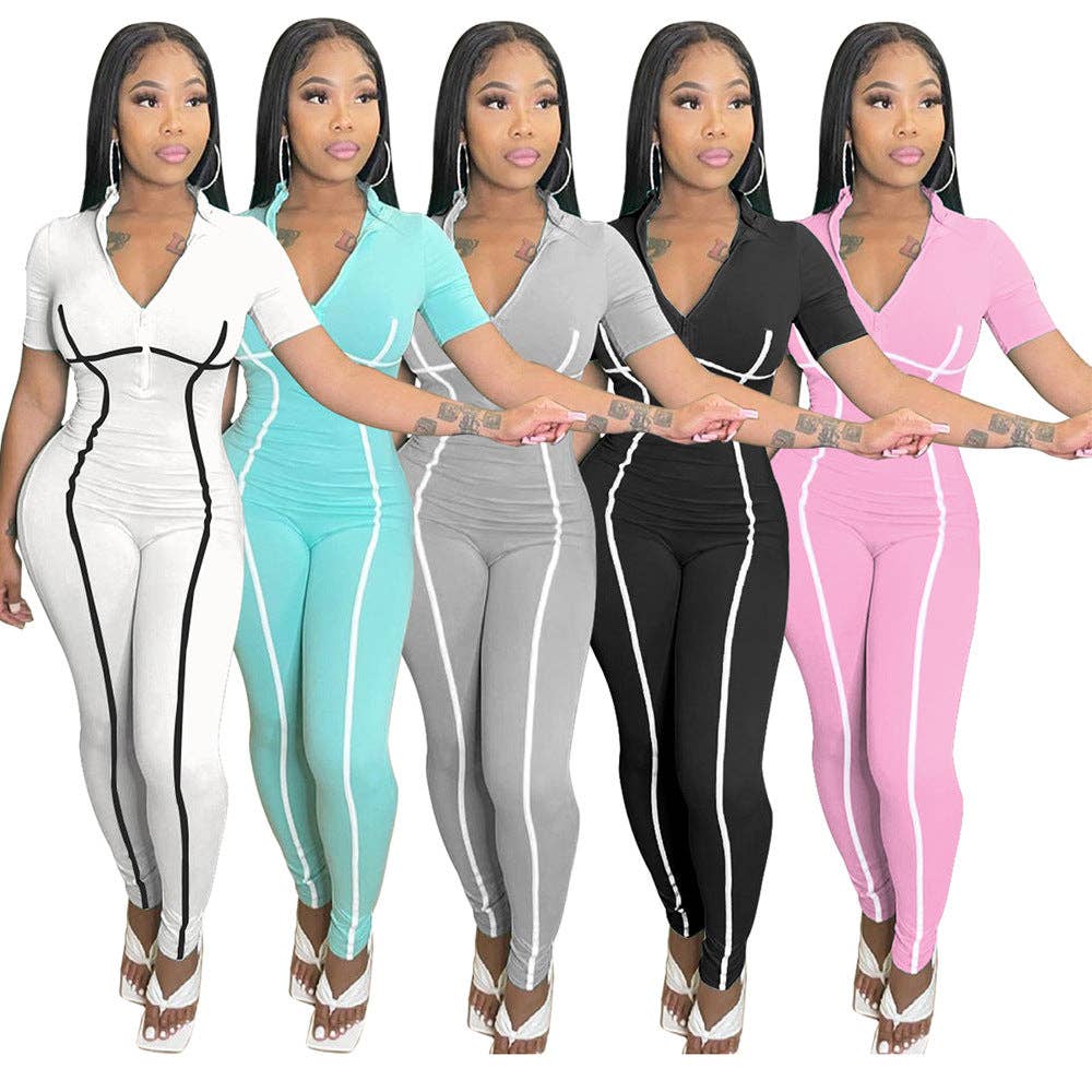 MB Fashion Wholesale - Wholesale Jumpsuit - Women's - MB FASHION STRIPED ZIPPER JUMPSUITS 5045R2