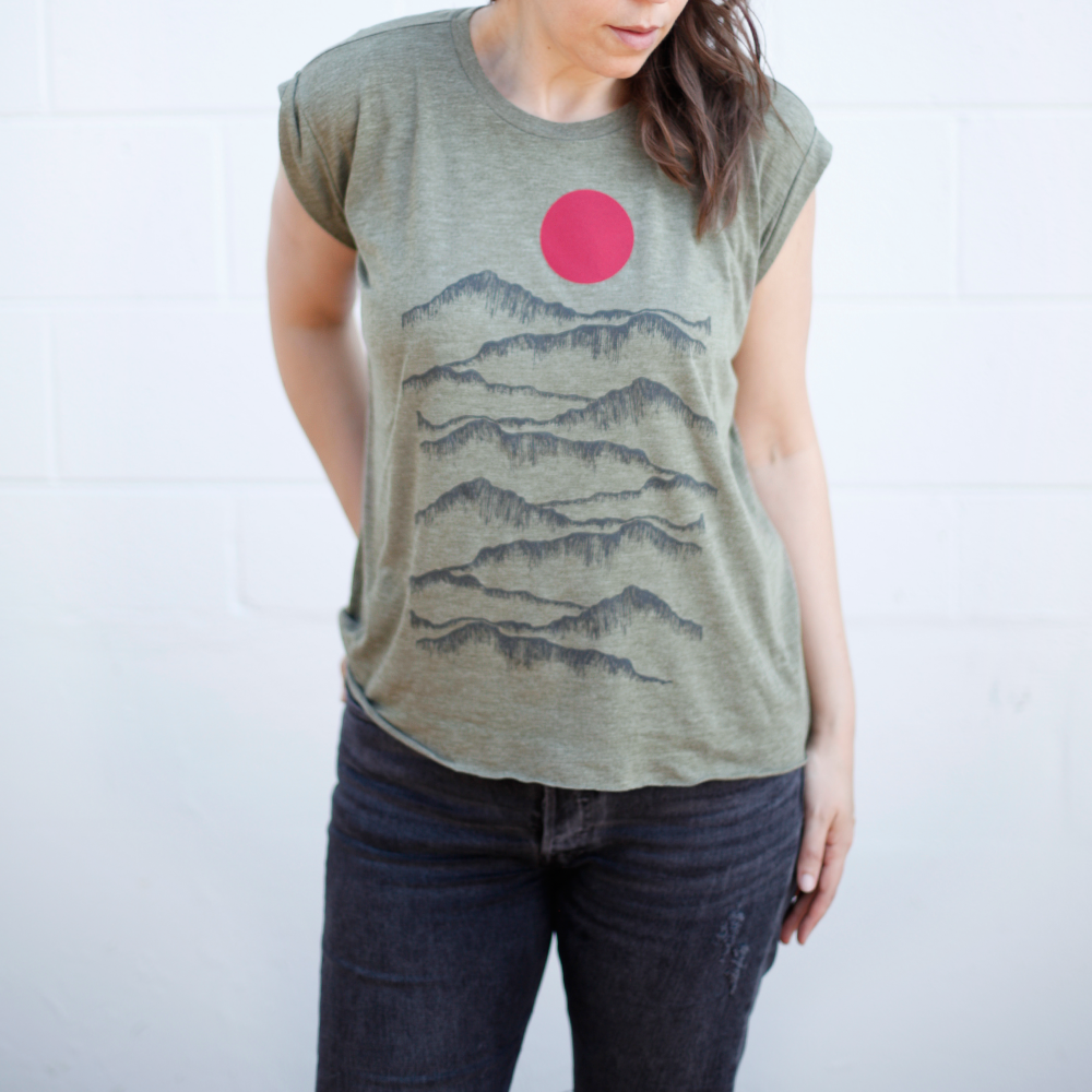 Blackbird Supply Co. - Wholesale Screen Printed T-Shirt - Women's - Badlands National Park Women's Rolled Cuff Muscle Tee Sage5