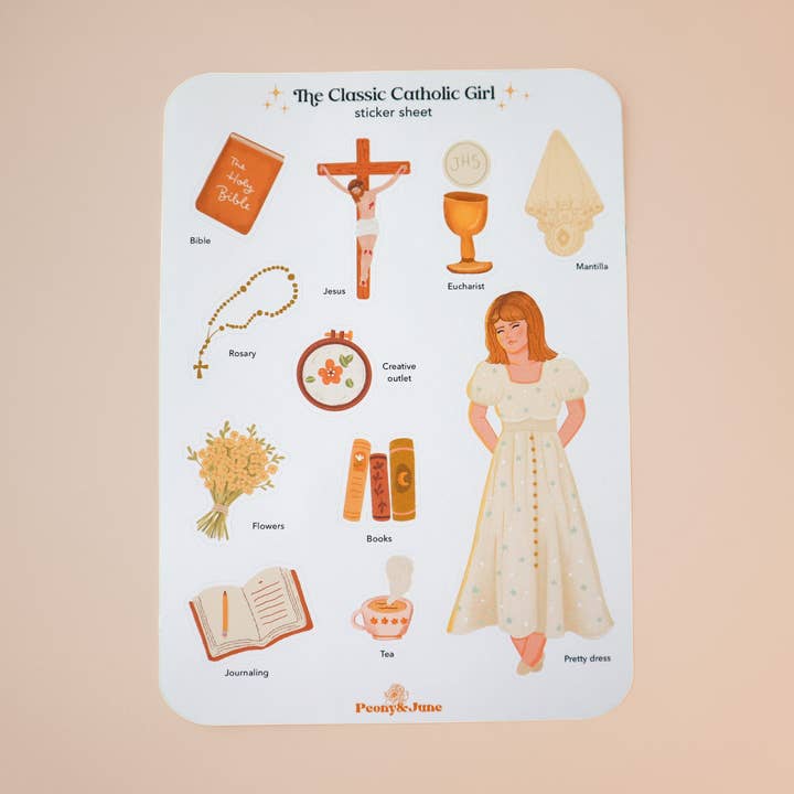 A Folha de Autocolantes da Clássica Rapariga Católica por atacado de Peony&June Illustration