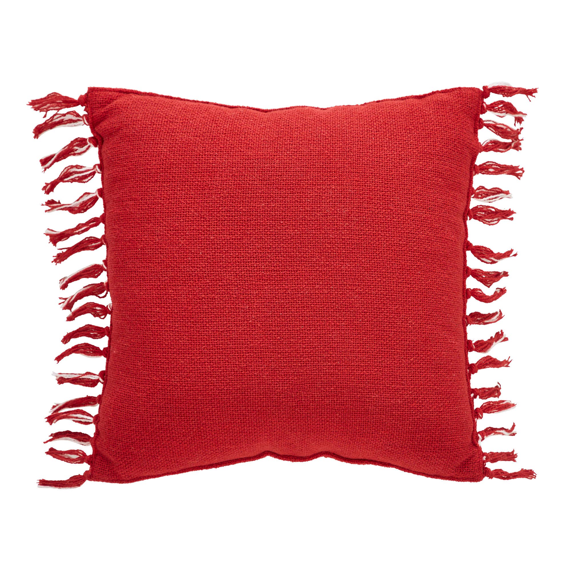 VHC Brands - Vente Coussin décoratif - Coussin rouge blanc Gallen à franges 12x122