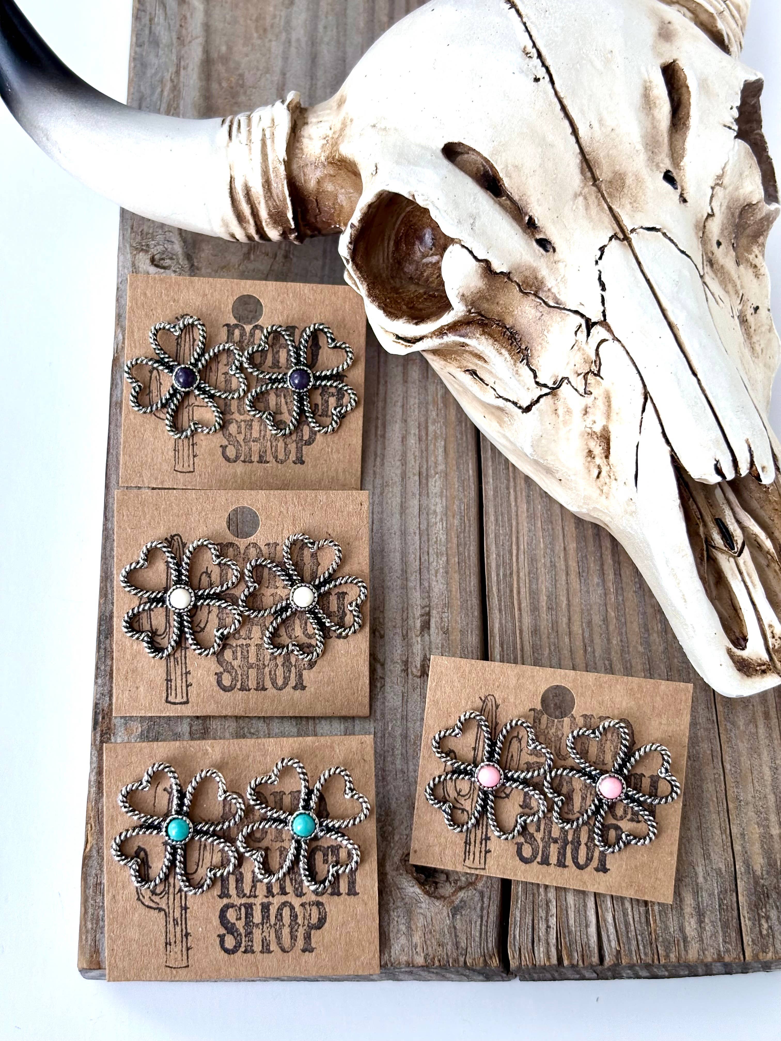 Boho Ranch Shop - Wholesale Stud/Post Earrings - Western Clover with Stone Stud Earrings3