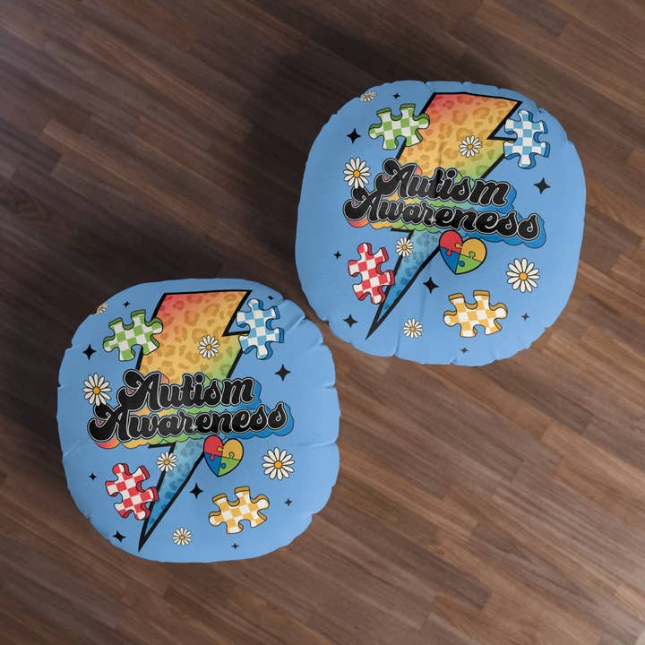 autism awareness Tufted Floor Pillow, Round for wholesale by Apparel Crush