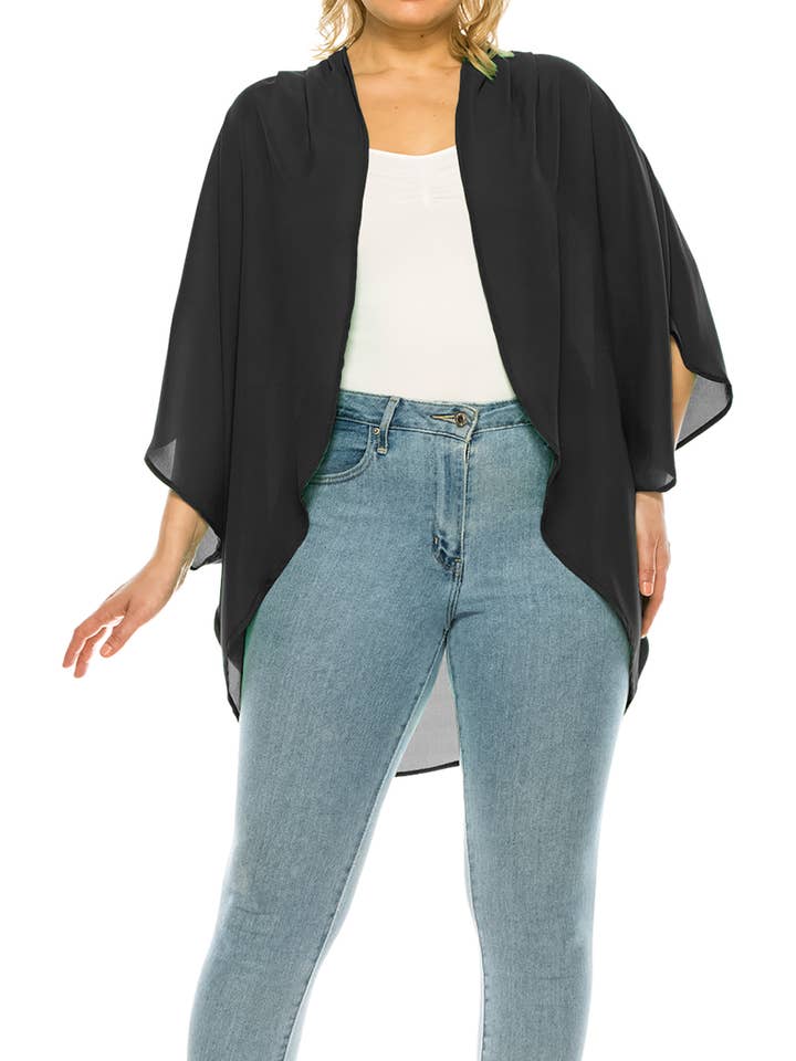 MOA COLLECTION - Wholesale Cardigan - Women's - Flowy Kimono Sleeve Plus-Size Cardigan
