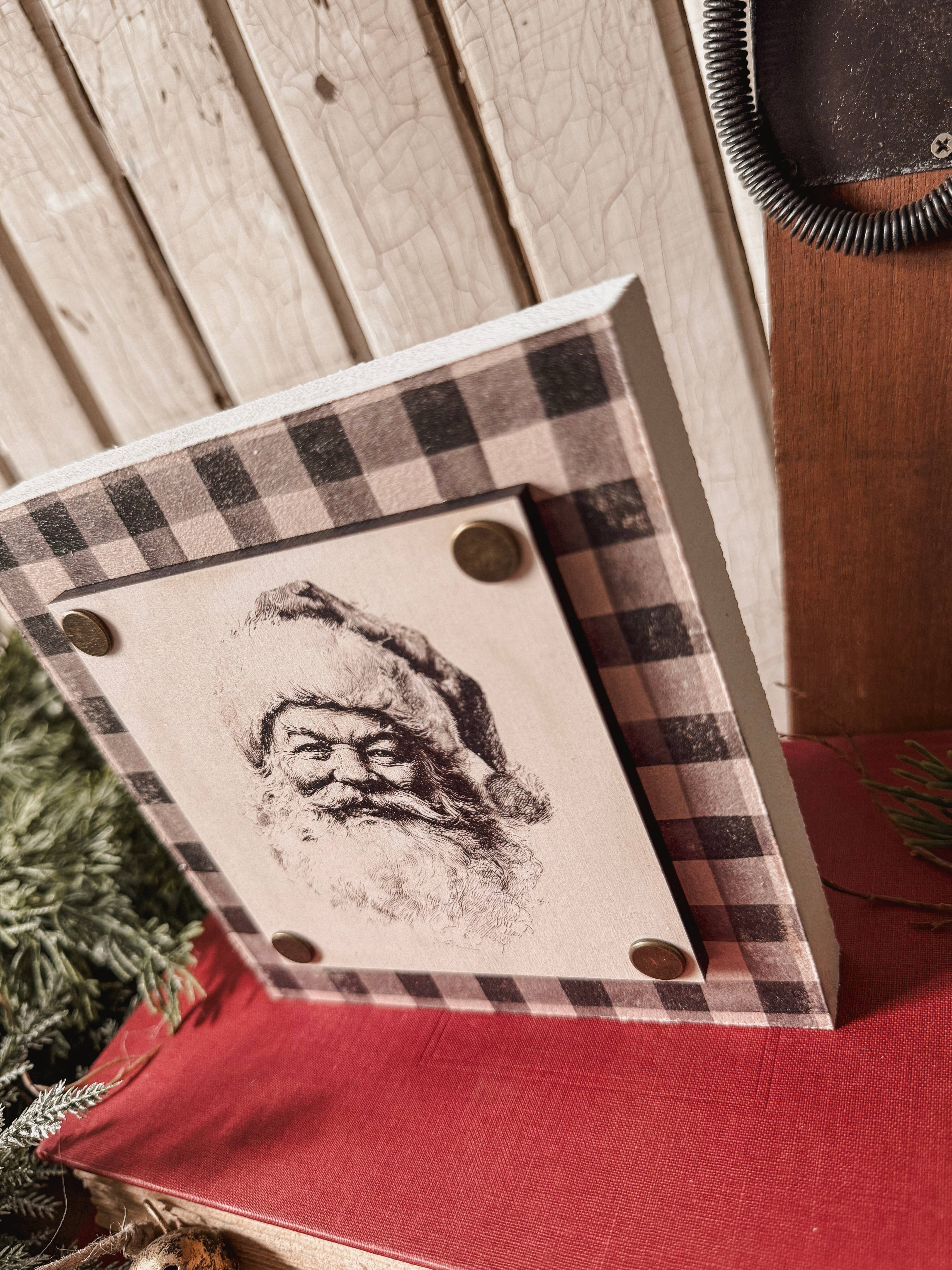 WillowBee Signs & Designs - Wholesale Sign - Mini Block Sign- Vintage Santa Face Plaque2