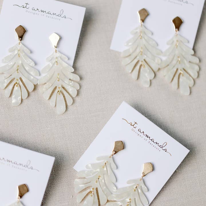St Armands Designs of Sarasota - Wholesale Dangle Earrings - White Petite Palm Drops