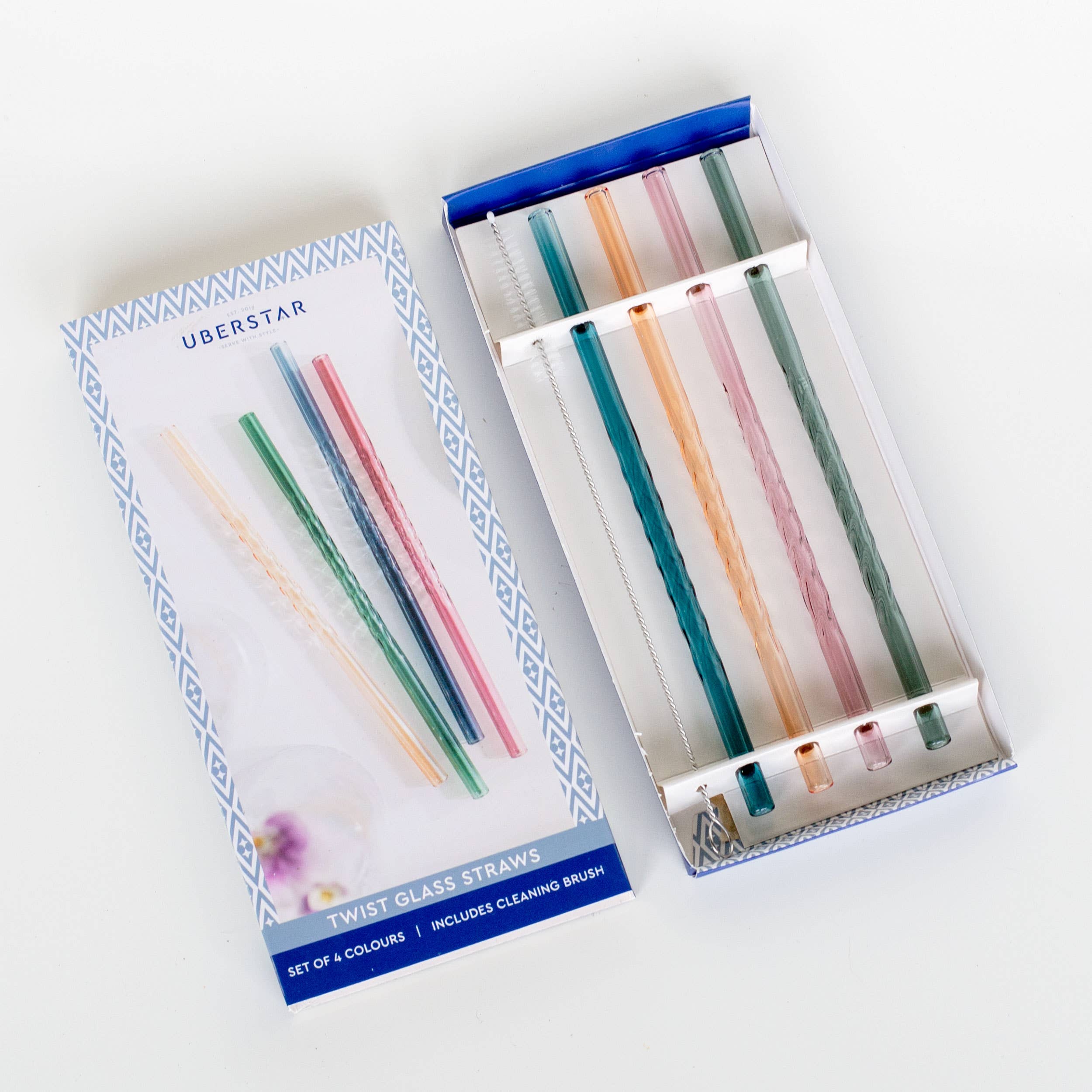 UBERSTAR – wholesale Drinking straw – Twist Glass Coloured Straws - Set of 49