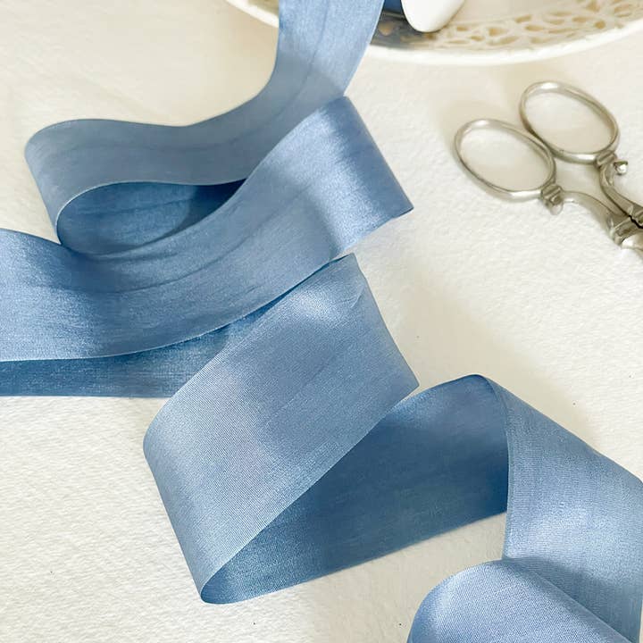The Natural Paper Company – wholesale Ribbon – Gift wrapping – Silk Closed Edge Ribbon in Airforce Blue | Fine Silk Ribbon