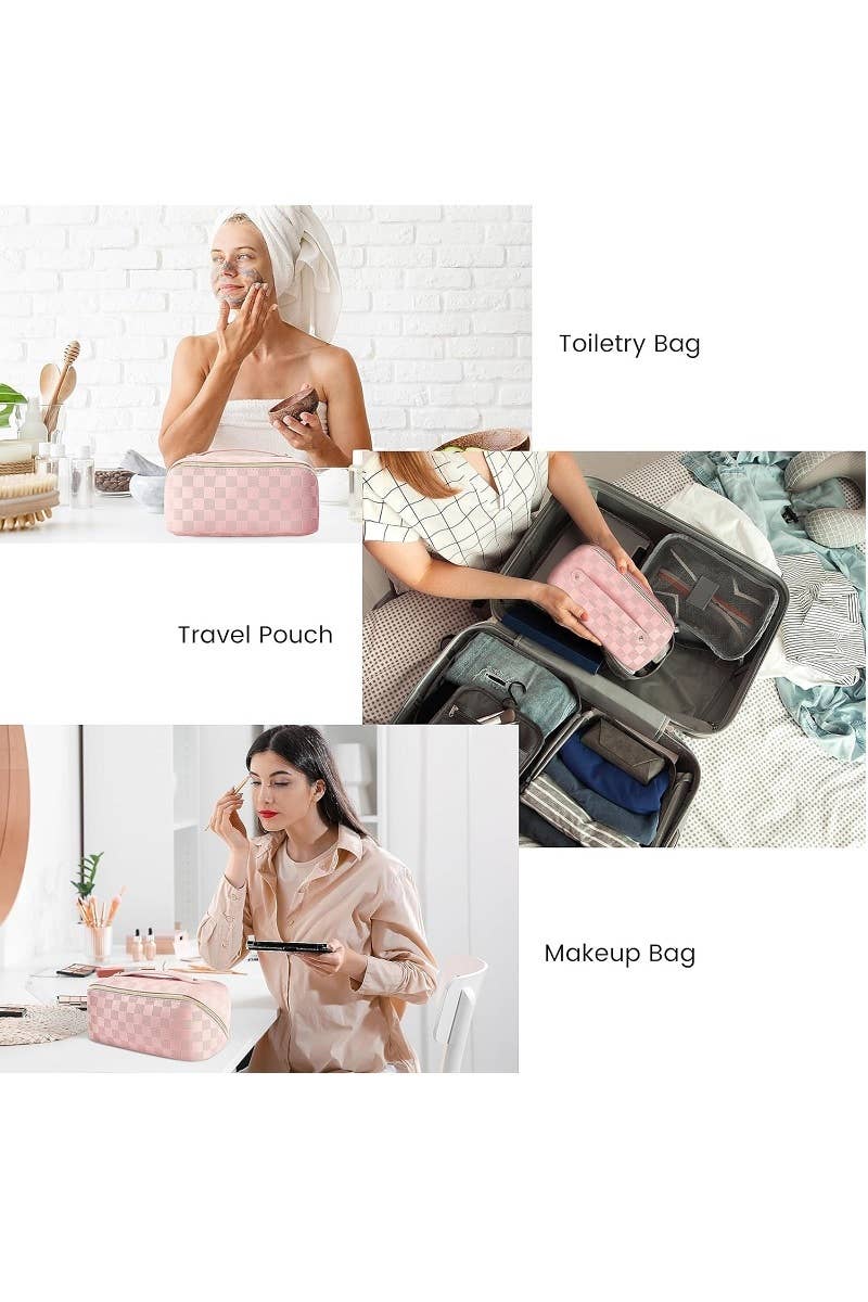 42POPS - Wholesale Make-up tas/toilettas - Vegan leren make-uptasje met geruit patroon5