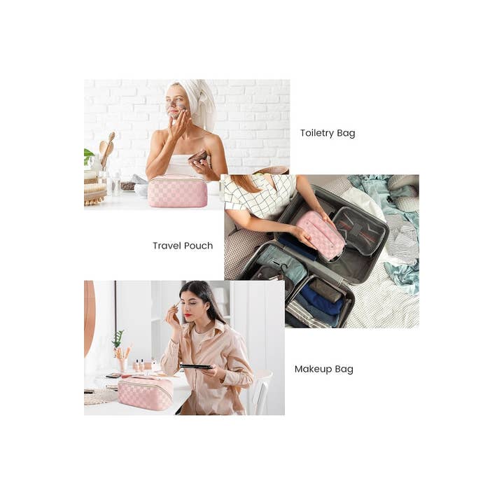 Vanilla Monkey - Wholesale Makeup/Cosmetic Bag - Vegan Leather Checkered Makeup Bag4