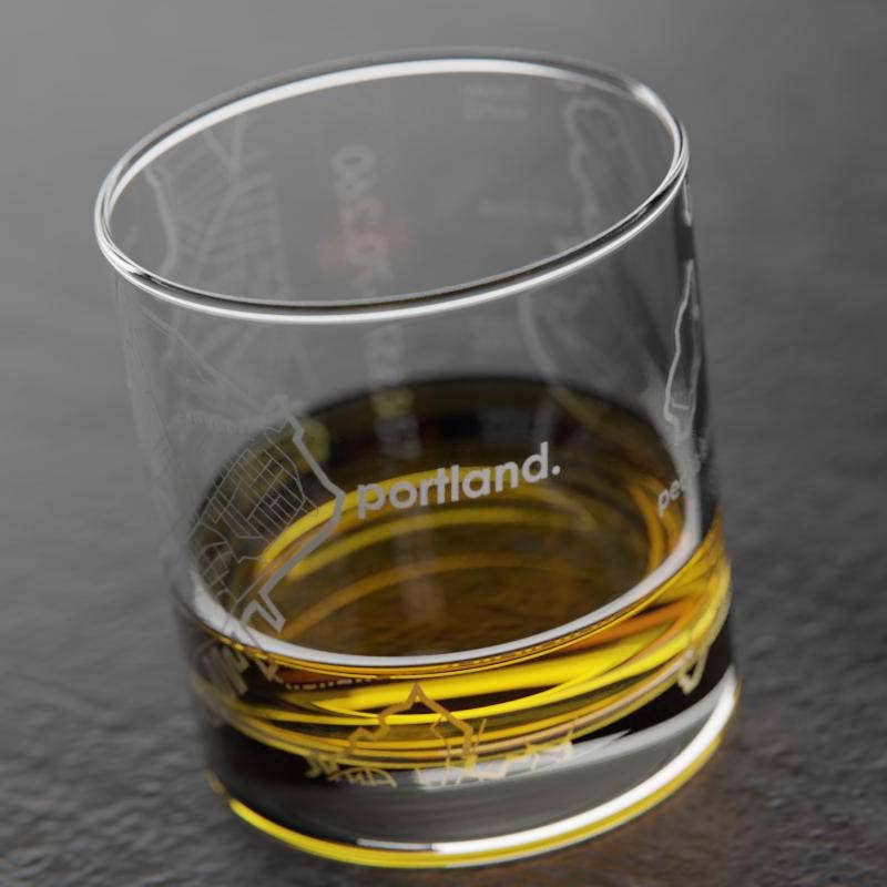 Well Told - Wholesale Cocktail/Liquor Glass - Portland, ME City Map - Etched Whiskey Rocks Glass3