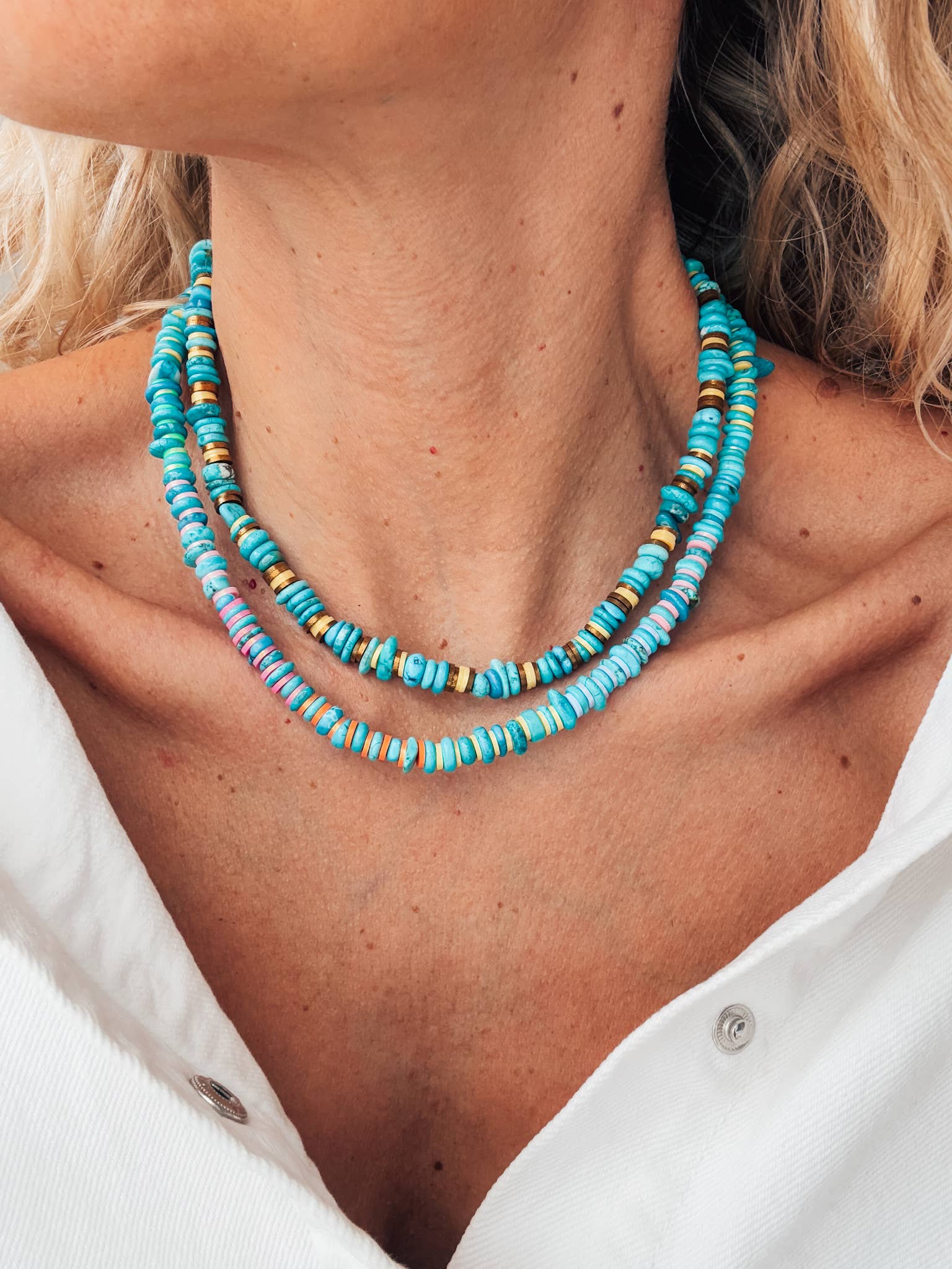 Goupi - Wholesale Beaded/Pearl Necklace - Turquoise rodelle beaded necklaces with colorful details4