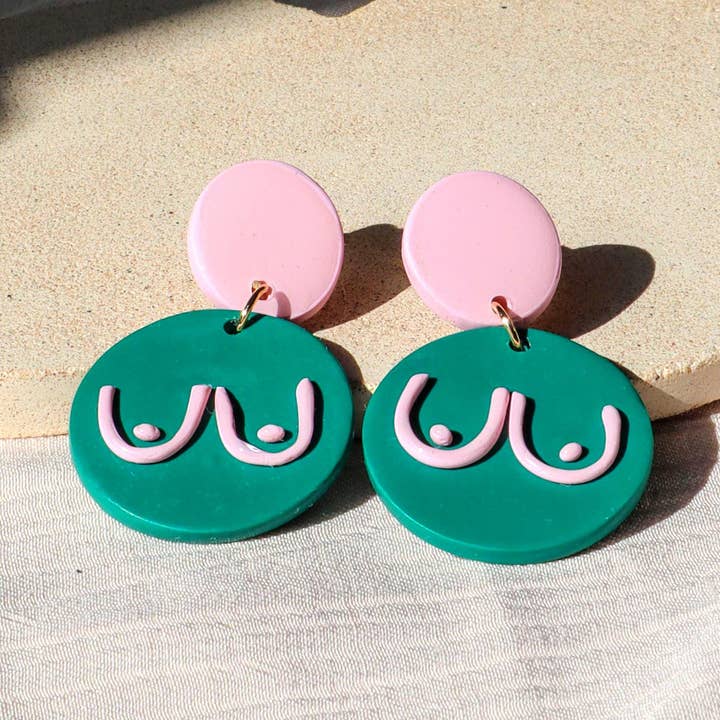Boob Dangle Earrings Handmade Polymer Clay Jewelry for wholesale by K's Craft House