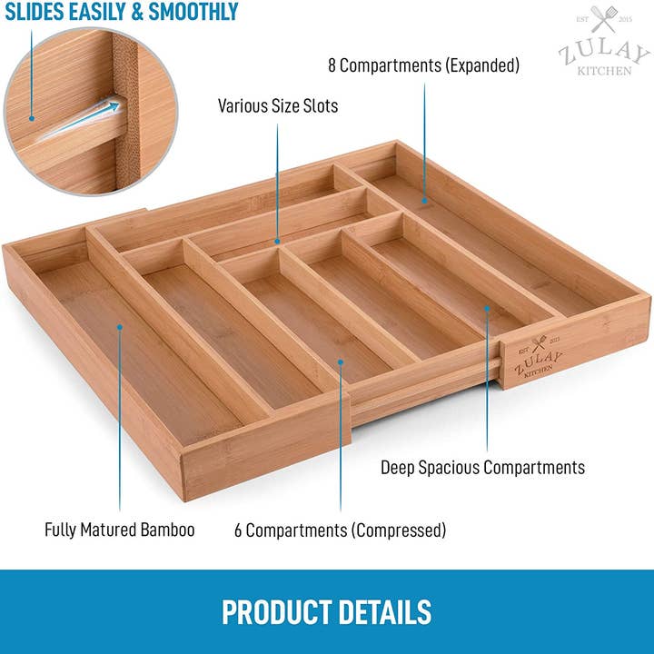 Zulay Kitchen - Wholesale Drawer Organizer - Expandable Bamboo Kitchen Drawer Organizer5