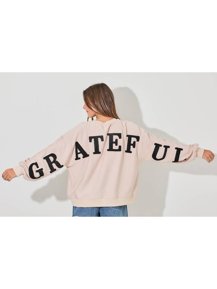 Baevely by Wellmade USA - Wholesale Graphic Sweatshirt - Women's - GRATEFUL PUFF PRINT PULLOVER SWEATSHIRT