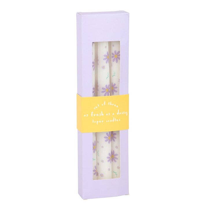 Something Different Wholesale – wholesale Tapered candle/candlestick – Set of 3 Purple Daisy Taper Candles2