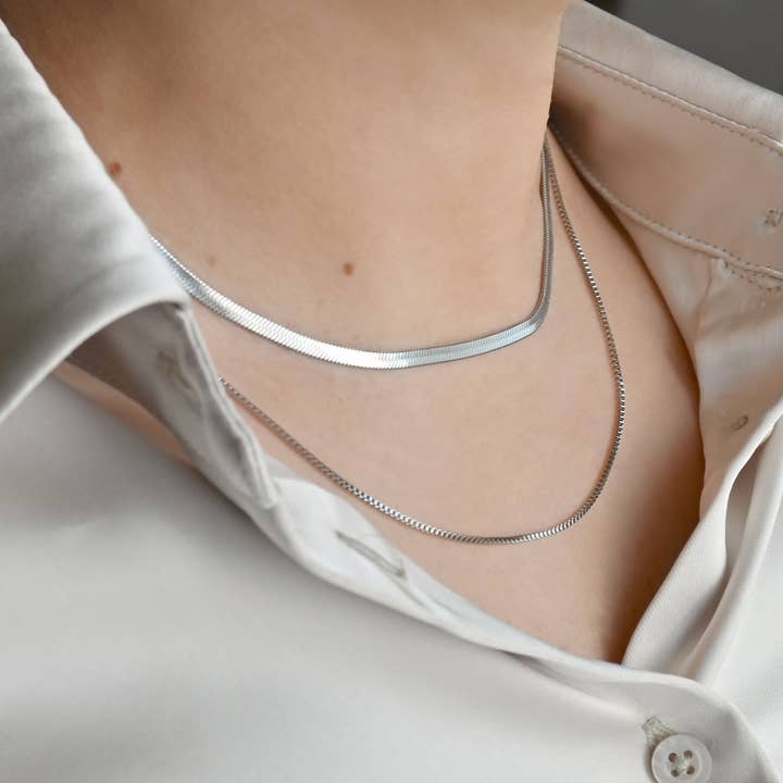 Blueyejewelry - Wholesale Link & Chain Necklace - Layered Herringbone Necklace - Box Chain Necklace Set
