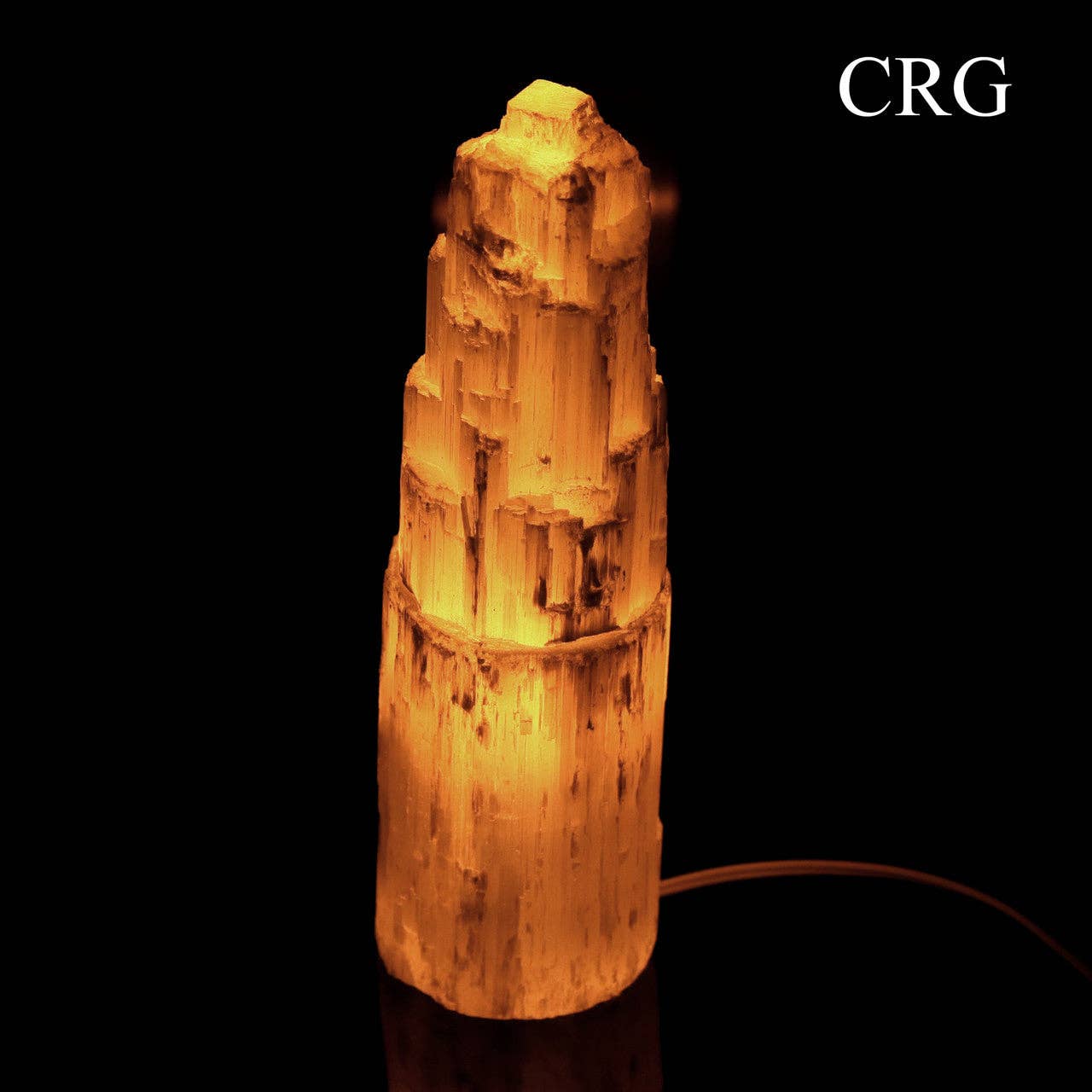 Crystal River Gems LLC - Wholesale Spiritual Stone/Crystal - Selenite Skyscraper Tower Lamp 7"-9" avg. / CORD and BULB IN2