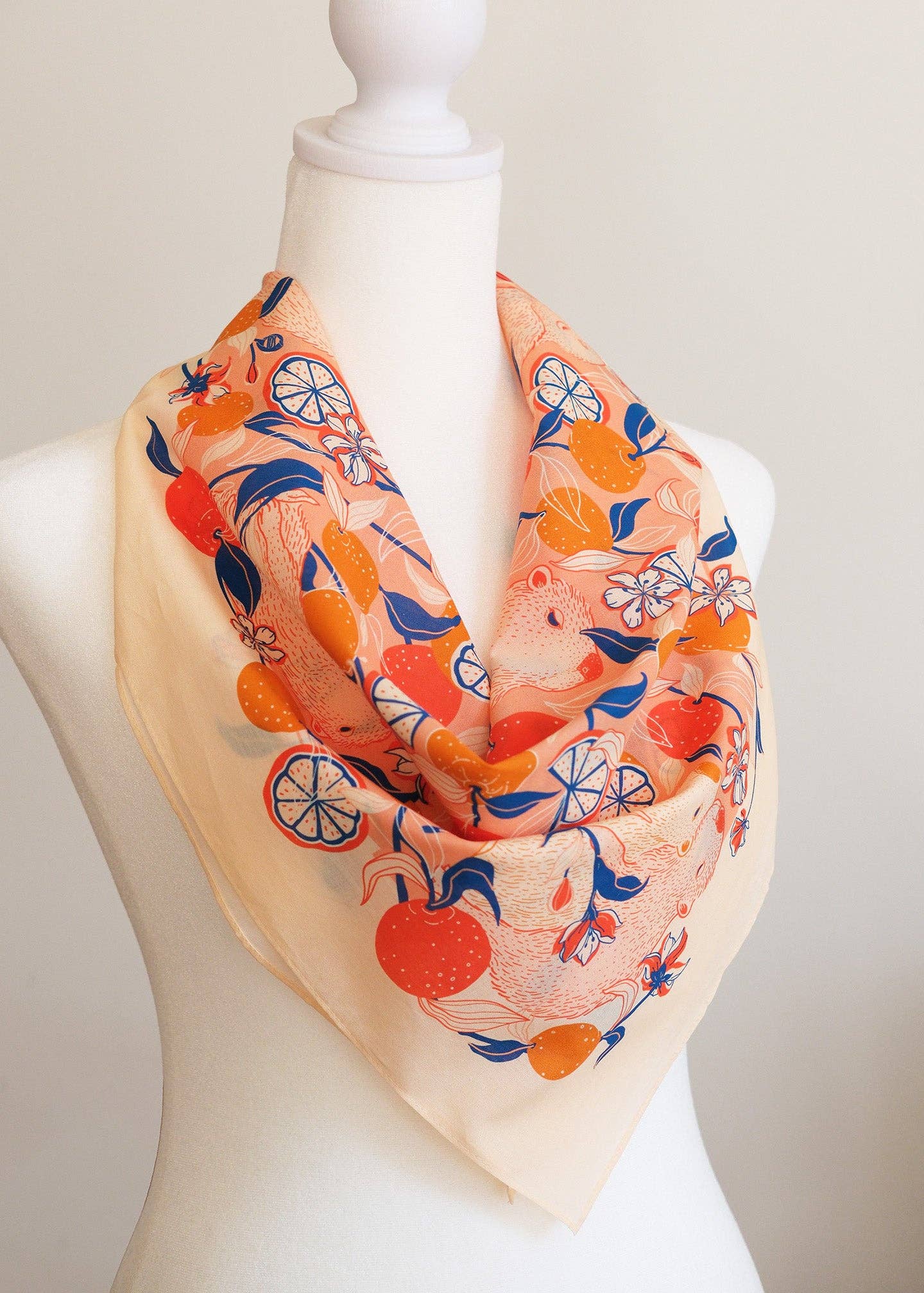 sol&mar art co. - Wholesale Bandana - Women's - Capybara Yuzu Art Bandana Scarf (Pink-Orange)1