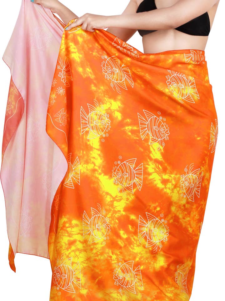 HAPPY BAY Jupe longue paréo pour femme Orange, Allover Fish pour la vente par LA LEELA \ HAPPY BAY