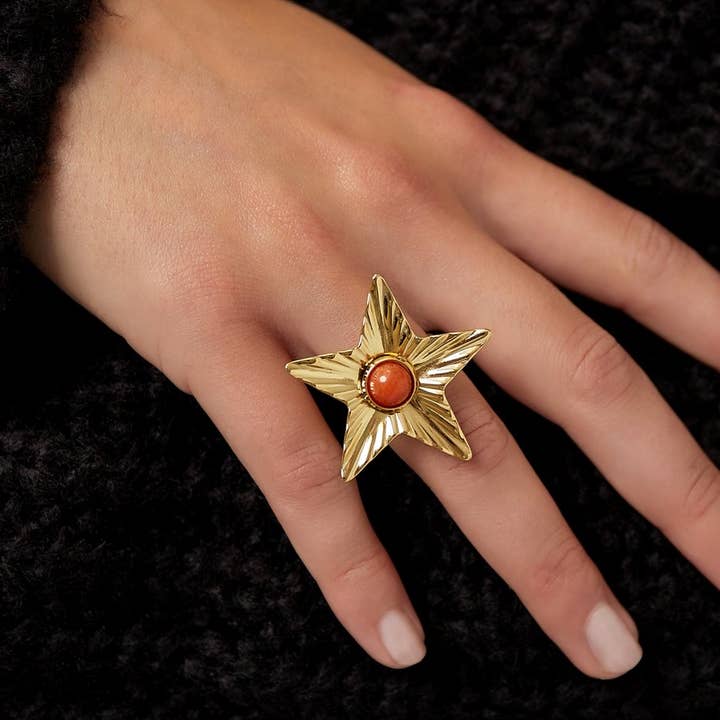 Gold Plated Natural Stone Ring for wholesale by Sansira Jewelry