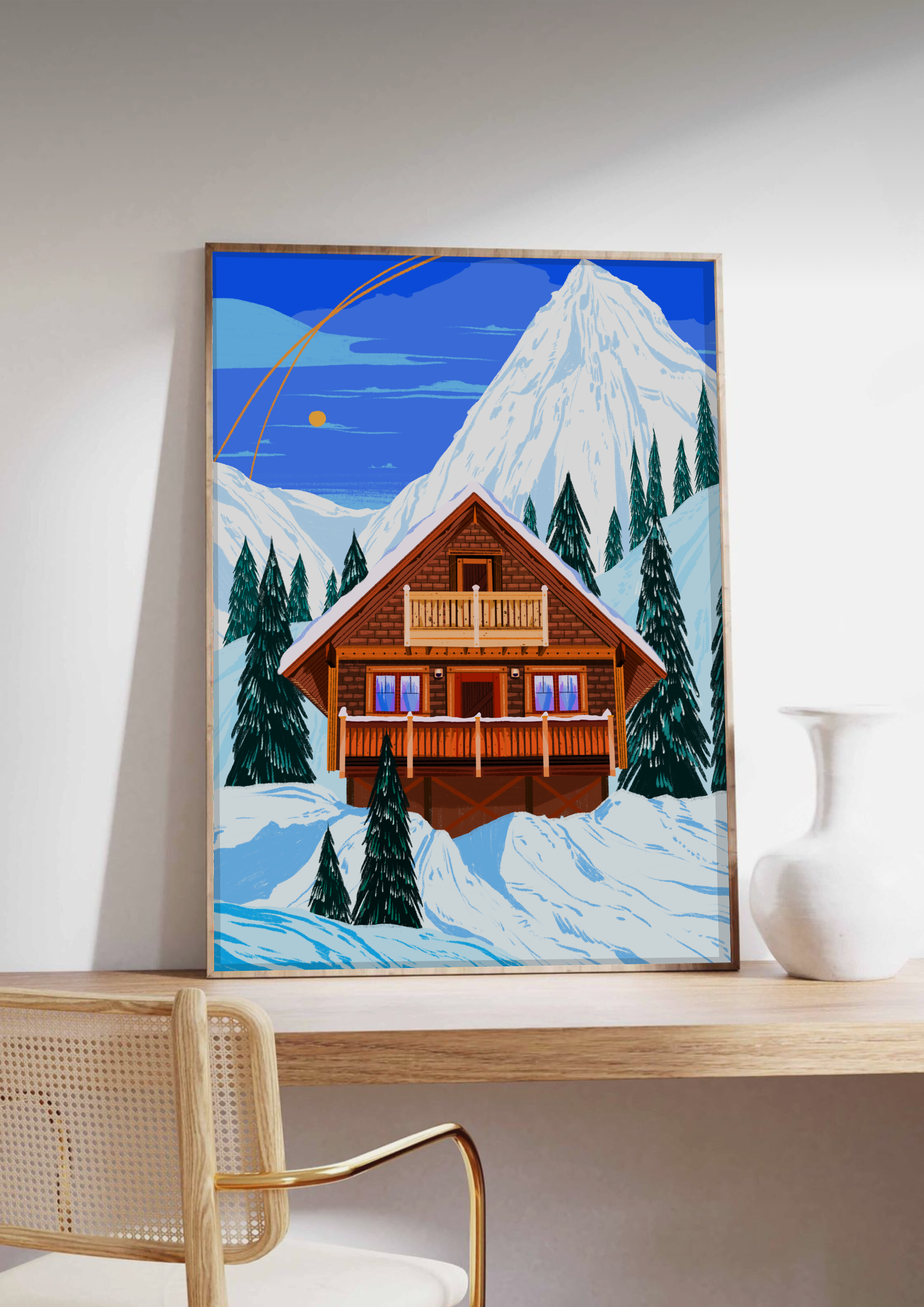 Emily Palmer Illustration - Wholesale Art Print - Festive Illustrated Wall Art Print -  Ski Chalet1