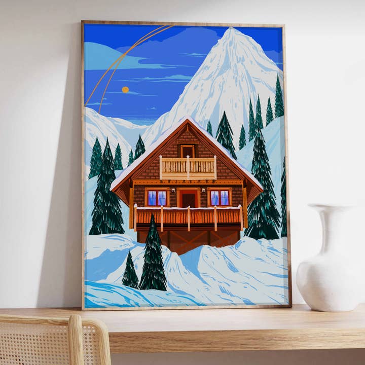 Emily Palmer Illustration - Wholesale Art Print - Festive Illustrated Wall Art Print - Ski Chalet1