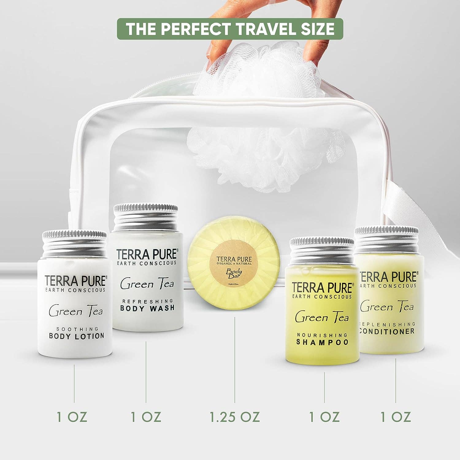 Diversified Hospitality Solutions - Wholesale Bath & Body Set - Terra Pure Hotel Soaps and Toiletries Bulk Set | 1-Shoppe All-In-Kit Amenities for Hotels | 1 oz. Hotel Shampoo & Conditioner, Body Wash, Body Lotion & 1.25oz Bar Soap Travel Size Toiletries | 75 Pieces4