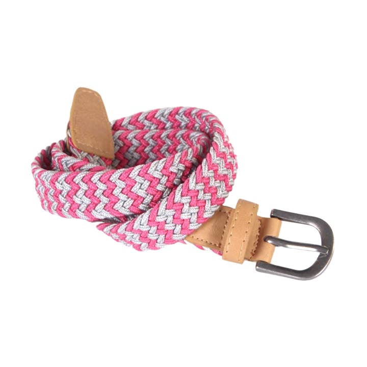 Girls Stretch Cord Braided Belt - Pink/Grey ( Ages 4-14Y) for wholesale by Peppercorn Kids