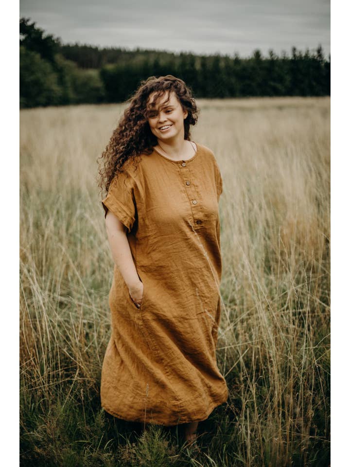 La Petite Alice - Venta al por mayor Vestido - Mujer - Vestido de Lino Helen con Mangas Cortas