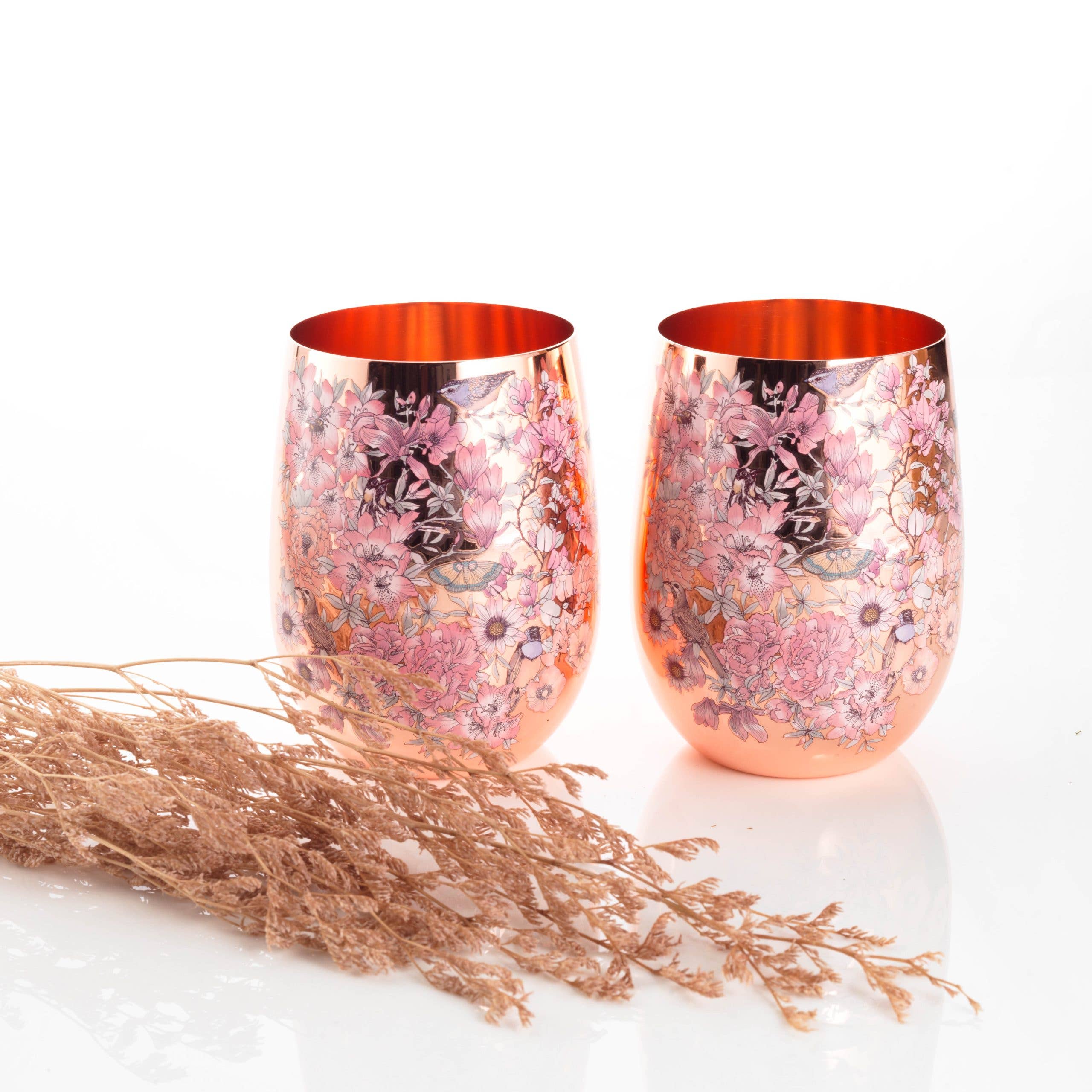 CLINQ - Wholesale Wine Glass - Floral Print Copper Glasses4