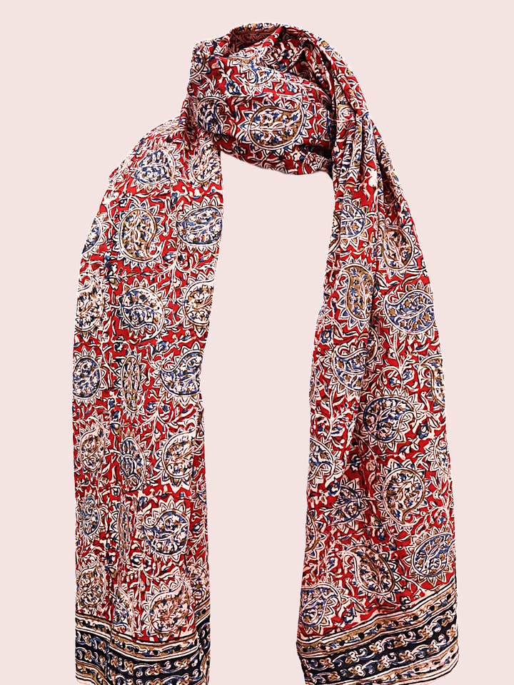 600-088 "Hand Block Printed Cotton Scarf" - Crimson Charm for wholesale by White Lotus Fashions