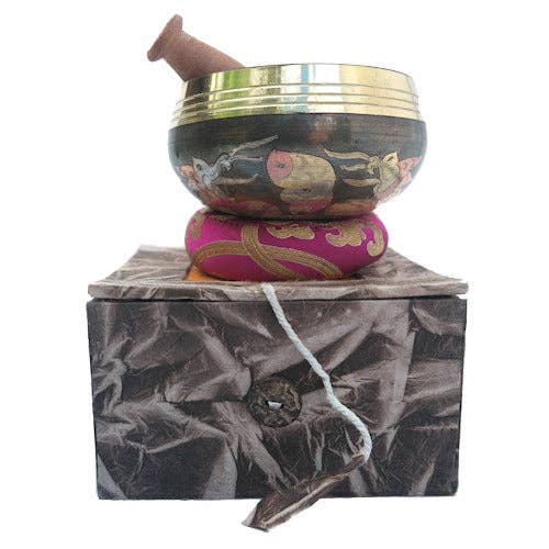 Dragon carved singing bowl with box SB-102 for wholesale by Dorjebajra Tibet Shop