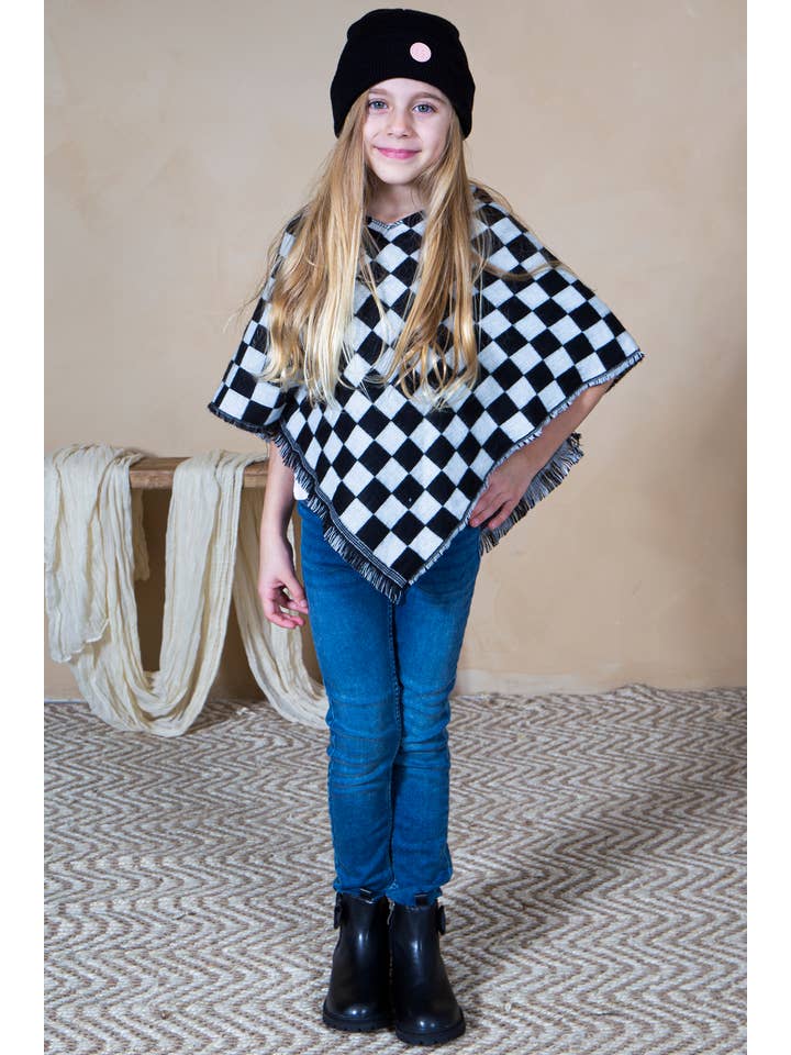 Mini Momo – wholesale Mommy & me sets – Mommy and Me Matching Cape Blanket Poncho - Checkered3