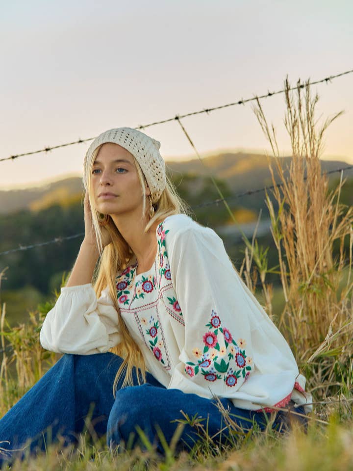 Emma Top Belle Embroidery Natural for wholesale on Faire4