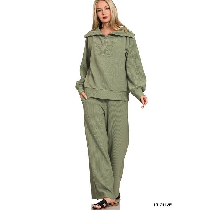 HiteJeans - Wholesale Lounge Set - Women's - Ribbed high neck half zip pullover pants set1