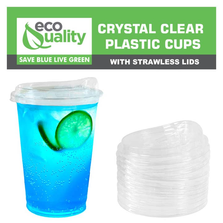 EcoQuality - Wholesale Disposable Cup - 16oz Disposable Pet Clear Plastic Smoothie Cups w/Sip Throug